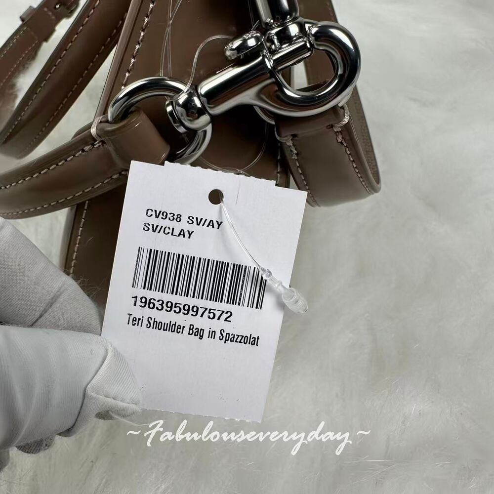 Coach Teri Shoulder Bag Crossbody In Leather Silver/Clay CV938 NWT - Picture 6 of 11